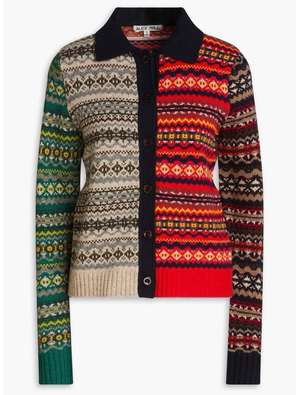 Alex Mill Fair Isle Colorblock Polo Cardigan Sweater Size L NWOT Merino Wool